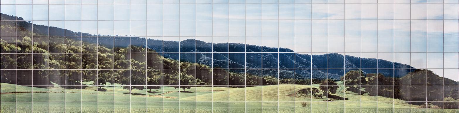 tiled artwork of green hills